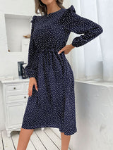 Women's ruffle polka dot long sleeve dress