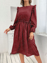 Women's ruffle polka dot long sleeve dress