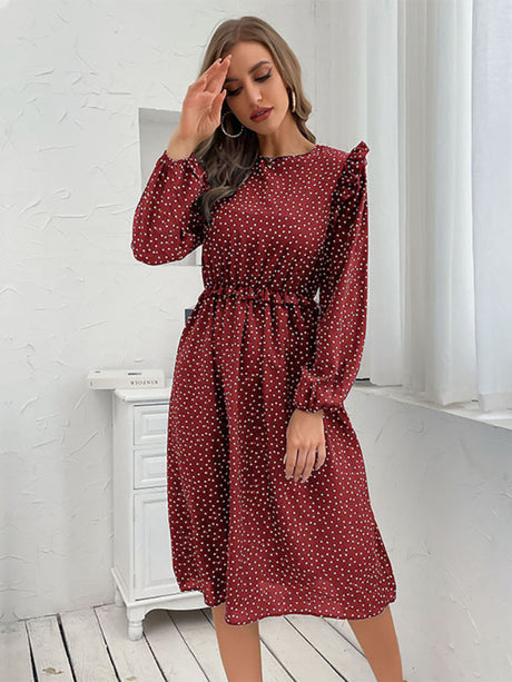 Women's ruffle polka dot long sleeve dress