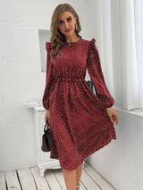 Women's ruffle polka dot long sleeve dress