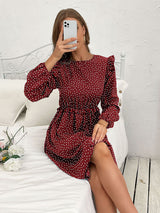 Women's ruffle polka dot long sleeve dress