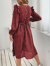 Women's ruffle polka dot long sleeve dress