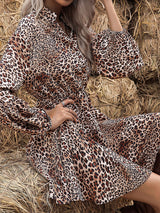 Women's fashion standing collar leopard print dress