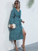 Women's ruffle collar long-sleeved floral dresses