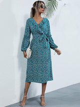 Women's ruffle collar long-sleeved floral dresses