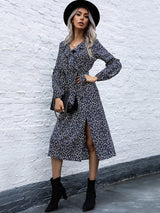 Women's ruffle collar long-sleeved floral dresses