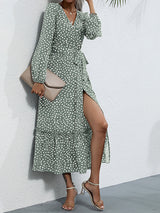 Women's temperament black polka dot long-sleeved dress