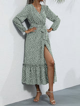 Women's temperament black polka dot long-sleeved dress
