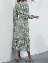 Women's temperament black polka dot long-sleeved dress