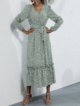 Women's temperament black polka dot long-sleeved dress