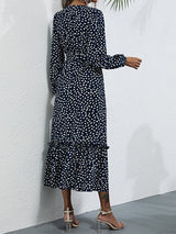 Women's temperament black polka dot long-sleeved dress