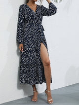 Women's temperament black polka dot long-sleeved dress
