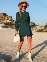 Women's lace-up green dress short dress