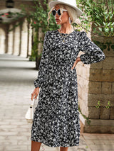 Women's temperament long-sleeved black floral dresses