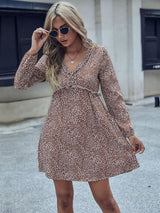 Women's wooden ear edge leopard print high waist A-line short dress dress