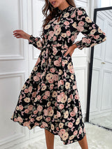 Women's print long sleeve half high neck dress