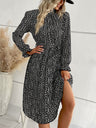 Women’s High Collar Dotted Dress With Waist Tie