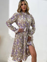 Fashion women's printed long -sleeved half -high -neck dress