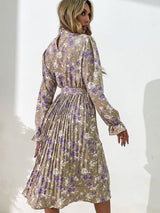 Fashion women's printed long -sleeved half -high -neck dress