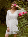 Women's Elegant Sheer Button Down Sundress With Scrunched Collar And Necktie