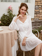 Women's Elegant Sheer Button Down Sundress With Scrunched Collar And Necktie