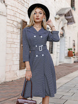 Women’s Overcoat Inspired Long Sleeve Dress With Waist Belt And Buttoned Front
