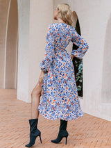 Puff Sleeves Elegant Casual Print High Waist Vacation Fashion Belt Dress