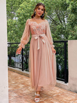 Women's Gauze Round Neck Puff Sleeve Dress