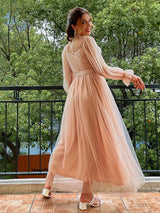 Women's Gauze Round Neck Puff Sleeve Dress