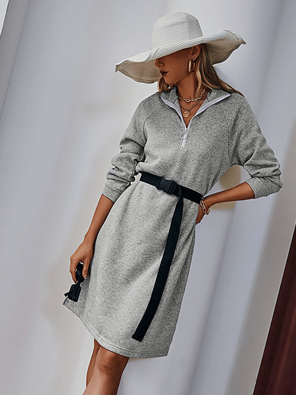 Women's Simple Sporty Mid Zip Casual Dress