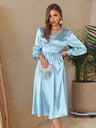 v-neck lantern sleeves high waist loose slim all-match dress