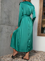 v-neck long-sleeve high-waisted lace-up resort dress