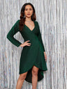 Women’s Sparkly Long Sleeve V-neck Mini Dress