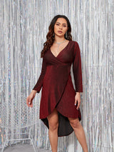 Women’s Sparkly Long Sleeve V-neck Mini Dress