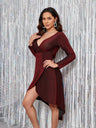 Women’s Sparkly Long Sleeve V-neck Mini Dress