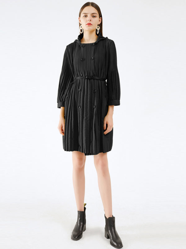 Women’s Double Breasted Buttons Pleats Dress Cardigan