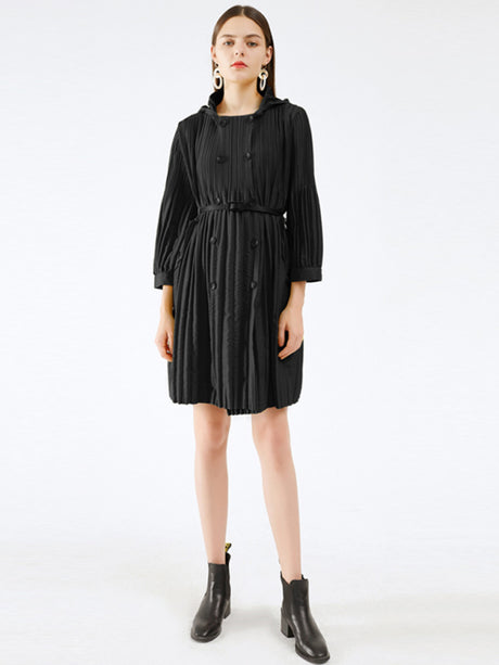 Women’s Double Breasted Buttons Pleats Dress Cardigan