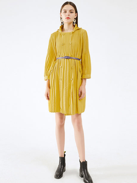 Women’s Double Breasted Buttons Pleats Dress Cardigan