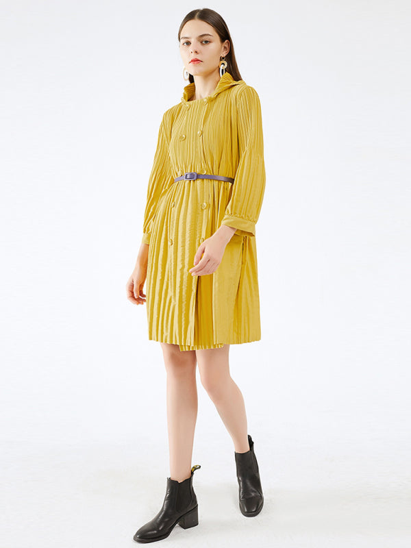 Women’s Double Breasted Buttons Pleats Dress Cardigan