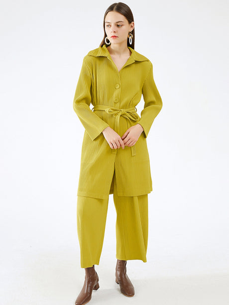Women’s Blazer And Ribbed Pleats Pants Set Two Piece
