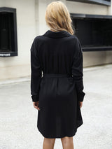 Womens Silky Button Down Mini Dress With Waist Tie