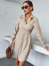 Women’s Elegant Button Down Long Sleeve Dress With Wrap Tie Top