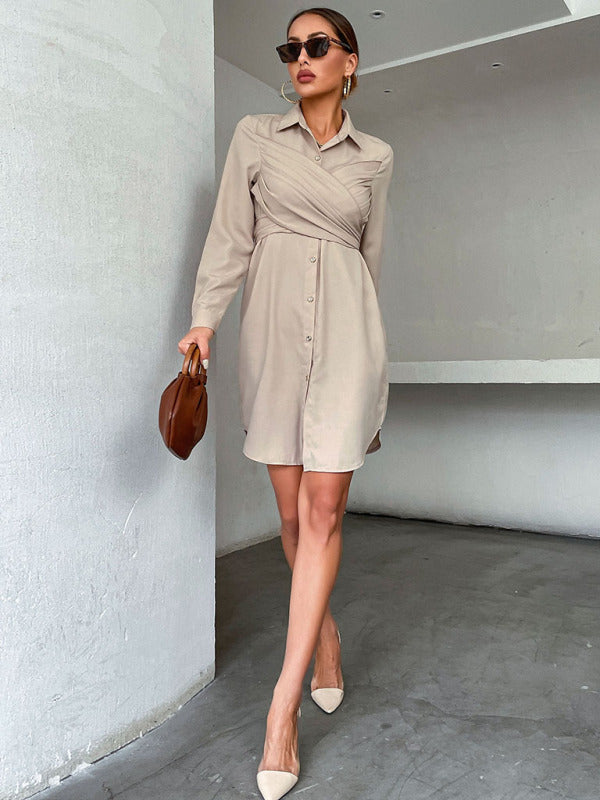 Women’s Elegant Button Down Long Sleeve Dress With Wrap Tie Top