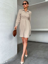 Women’s Elegant Button Down Long Sleeve Dress With Wrap Tie Top