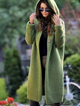 Women’s knit V neckline hood detail long sleeve ribbed trimming sweater jacket