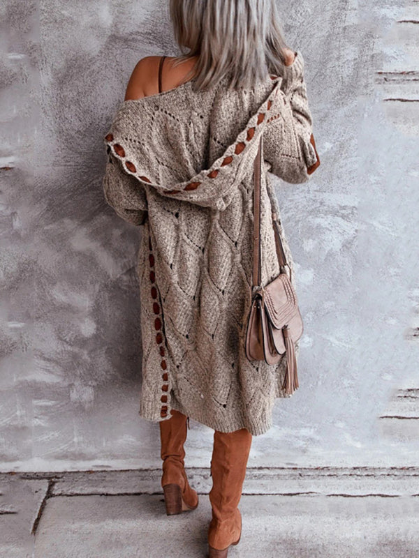 Casual Panel Hooded Colorblock Cardigan Sweater