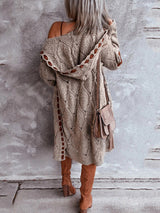 Casual Panel Hooded Colorblock Cardigan Sweater
