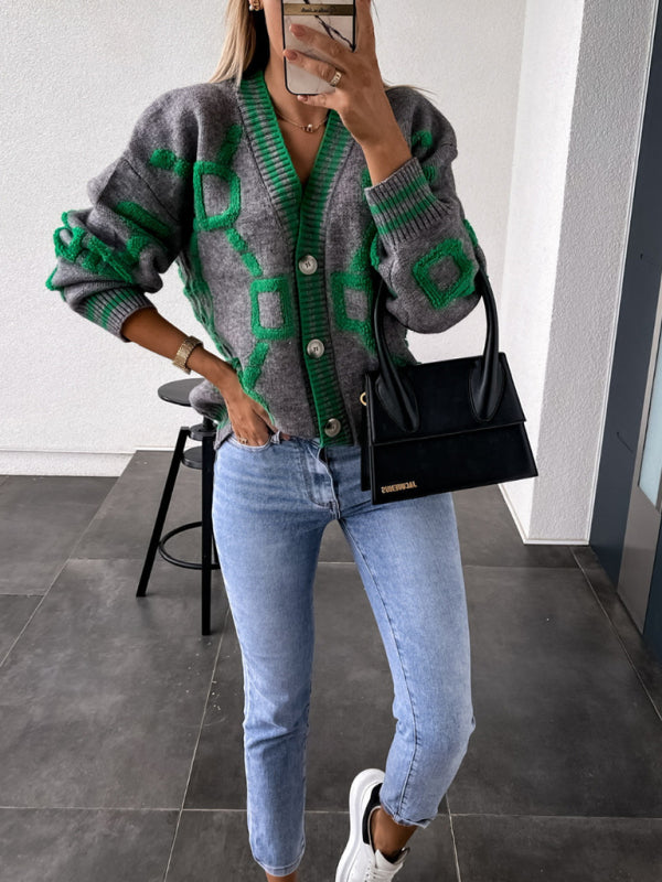 $42.91 Contrast Single-Breasted Drop-Sleeve Sleeve Sweater Cardigan