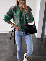 $42.91 Contrast Single-Breasted Drop-Sleeve Sleeve Sweater Cardigan