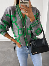 $42.91 Contrast Single-Breasted Drop-Sleeve Sleeve Sweater Cardigan